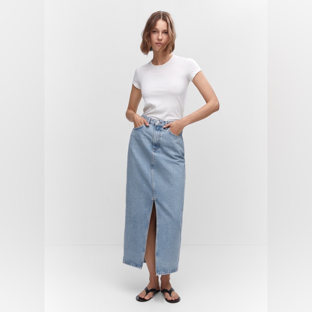 MANGO SLIT DENIM SKIRT